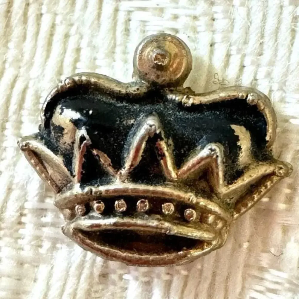 Antique Blue and Gold Enamel King's Crown Pin Lapel Tie Pin Vintage 1930’s